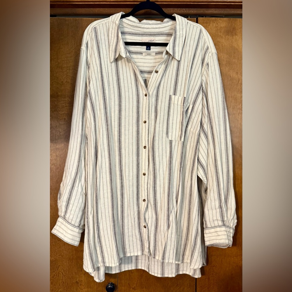 Universal Thread Gray & White Striped Linen Button-Down